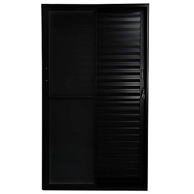 Porta Balcão Veneziana 210x150 3 Folhas Vidro Liso Alumínio Preto 6521 Esquadrisul