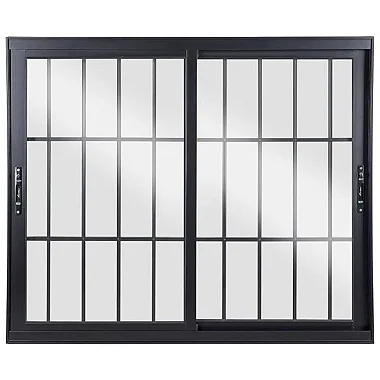 Janela de Correr 100x100 2 Folhas com Grade Vidro Liso Alumínio Preto 6082 Esquadrisul