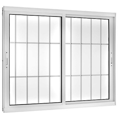 Janela de Correr 100x120 2 Folhas com Grade Vidro Liso Alumínio Branco 5889 Esquadrisul