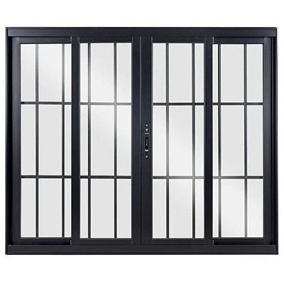 Janela de Correr 120x200 4 Folhas com Grade Vidro Liso Alumínio Preto 6131 Esquadrisul