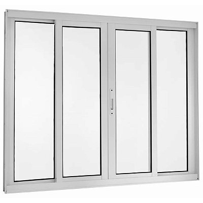Janela de Correr 100x120 4 Folhas sem Grade Vidro Liso Alumínio Branco 5929 Esquadrisul