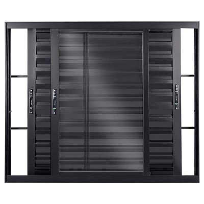 Janela Veneziana 100x120 3 Folhas com Grade Vidro Liso Alumínio Preto 6152 Esquadrisul