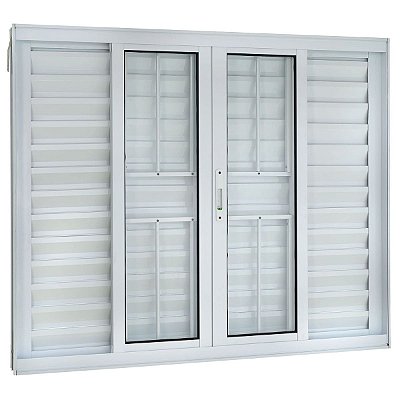 Janela Veneziana 100x150 6 Folhas com Grade Vidro Liso Alumínio Branco 5971 Esquadrisul