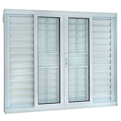 Janela Veneziana 120x200 6 Folhas com Grade Vidro Liso Alumínio Branco 5974 Esquadrisul