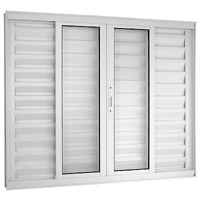 Janela Veneziana 100x120 6 Folhas sem Grade Vidro Liso Alumínio Branco 5965 Esquadrisul