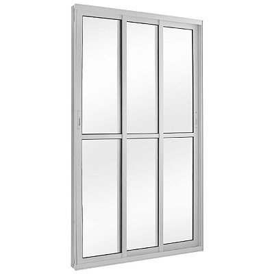 Porta de Correr 210x150 3 Folhas Vidro Liso Alumínio Branco 6022 Esquadrisul