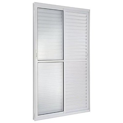 Porta Balcão Veneziana 210x120 3 Folhas Vidro Liso Alumínio Branco 6036 Esquadrisul