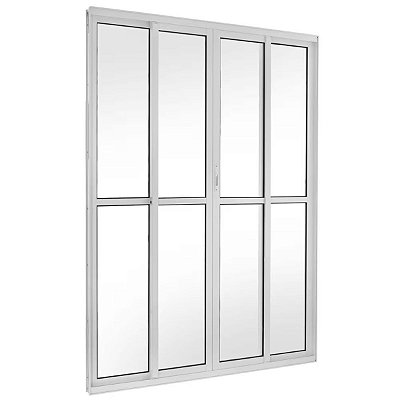 Porta de Correr 210x150 4 Folhas Vidro Liso Alumínio Branco 6024 Esquadrisul