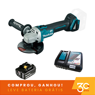 Combo Esmerilhadeira Angular 18V DGA504ZG30ANOS com Bateria e Carregador Makita 204698