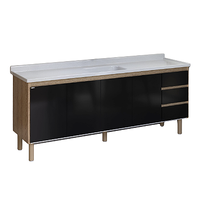 Gabinete Coz Atenas para Pia 2,00m Preto 5846-15 Rorato 222005