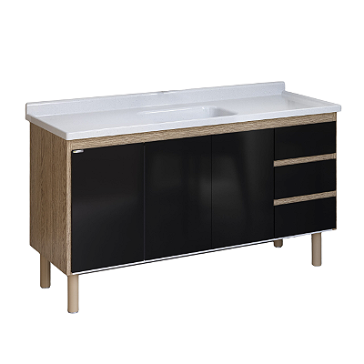 Gabinete Coz Atenas para Pia 1,50m Preto 5843-15 Rorato 221985