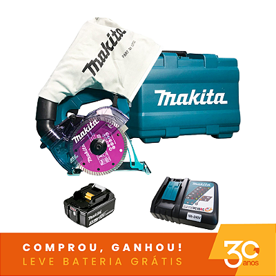 Combo Serra Mármore 18V 125mm DCC500ZKX1G30ANOS com Bateria e Carregador Makita 204636