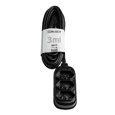 Extensão 3 Tomadas 2P+T Preta 10A 3 Metros Fiolux 611123