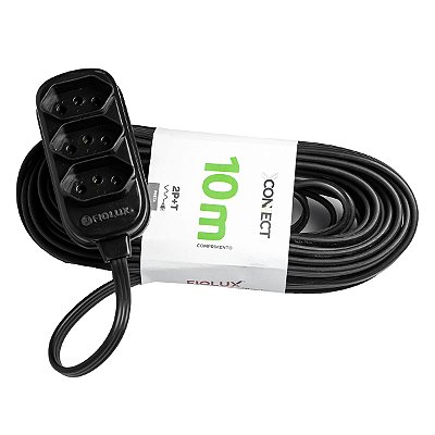 Extensão 3 Tomadas 2P+T Preta 10A 10 Metros Fiolux 611161