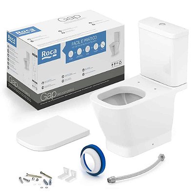 Kit Bacia Caixa Acoplada Gap Branca Assento SoftClose e Kit de Instalação C323723000 Roca 099686