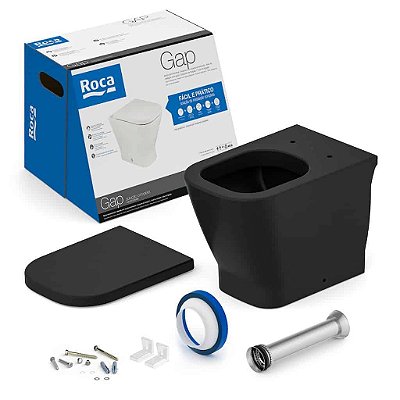 Kit Bacia Convencional Gap Matte Black Com Assento + Anel e Kit de Instalação C323727008 Roca 142177