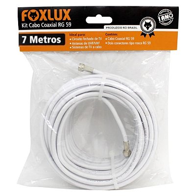 Kit Cabo Coaxial com 7 Metros com 2 Conectores RG-59 Foxlux