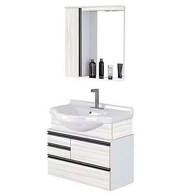 Gabinete Suspenso para Banheiro Firenze Palissandro 83,5CM com Espelheira e Cuba Louça Branco Rorato