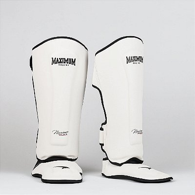 Caneleira de Muay Thai e Kickboxing Maximum Classic White/Black - PAR