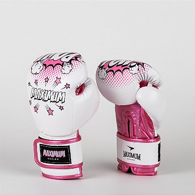 Luva de Boxe Infantil Pow Branca e Rosa