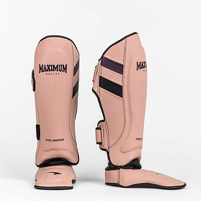 Caneleira de Muay Thai e Kickboxing Bege Detalhes Roxo