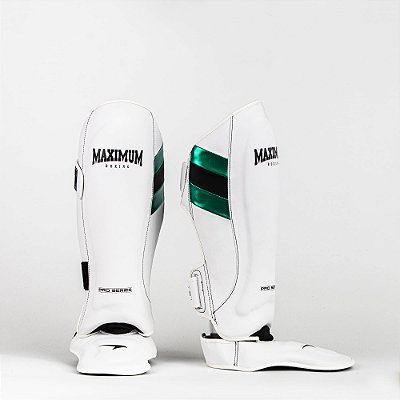 Caneleira de Muay Thai e Kickboxing Branca Detalhes Verde