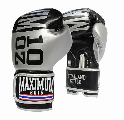 Luva de Boxe e Muay Thai Maximum OZ Preto/Prata 10oz