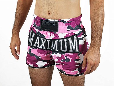 Shorts de Muay Thai Maximum Camuflado Rosa e Preto