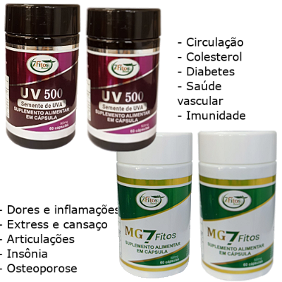 UV 500 2 Unidades + 2 uni MG7 Magnésio 7 em 1 - Kit 4 Unidades - Puro Etrato De Semente DE Uva Com MG7