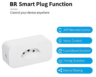 Tomada Inteligente WiFi 16A – Controle por Voz – Monitor de Energia – Temporização – Compatível com Alexa e Google Assistant Modelo A