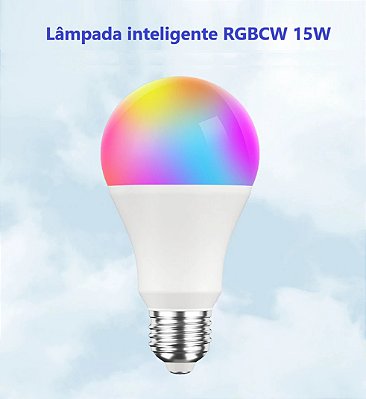 Lâmpada inteligente de LED, 15W, wifi, colorida RGBCW, soquete E27, Alexa e Google Home