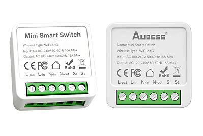Mini Interruptor Inteligente Wifi 16A, Aubess, funciona com Alexa - Google - Controle de voz