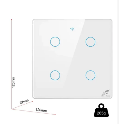 Interruptor Inteligente WiFi-RF433 / 4 Canais Com Capacitor