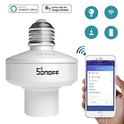 Soquete inteligente, Sonoff Slampher R2,  E 27, para lampadas comuns, comando por voz ou aplicativos