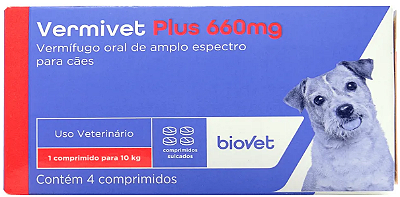 Vermífugo Vermivet Plus 660 mg Biovet 4 comprimidos