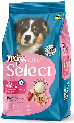 Ração Quatree Select Frango e Arroz Cães Filhotes Raças Médias e Grandes 15 kg