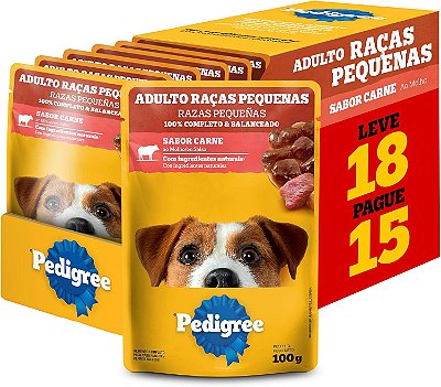 Ração Úmida Pedigree Sachê Carne ao Molho para Cães Adultos de Raças Pequenas - Leve 18 Pague 15