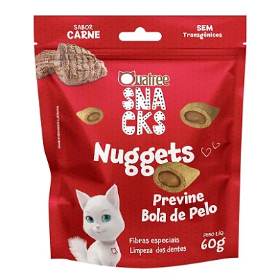 Snack Quatree Nuggets Para Gatos Bola de Pelo Sabor Carne 60g