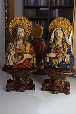Bustos Sagrado Coração de Jesus e Imaculado Coração de Maria 28 cm