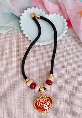 Colar de Corda Náutica com Pingente de Coração Vermelho