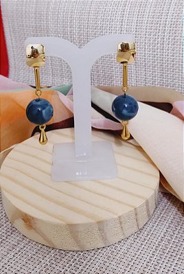 Brinco Pendente de Resina Azul