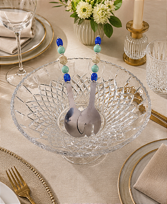 Garfo e Colher de Salada de Inox Decorados com Resina Azul, Marfim e Verde