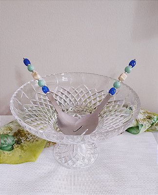 Garfo e Colher de Salada de Inox Decorados com Resina Azul, Marfim e Verde