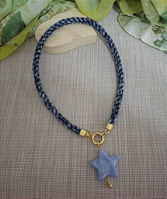 Colar de Corda Náutica com Pingente de Resina Estrela Azul