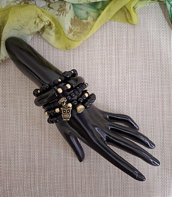 Mix de Pulseiras de Silicone e Resina Preto