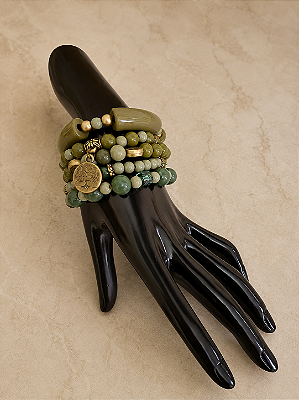 Mix de Pulseiras de Silicone e Resina Verde