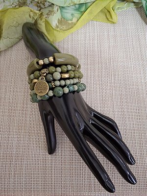 Mix de Pulseiras de Silicone e Resina Verde