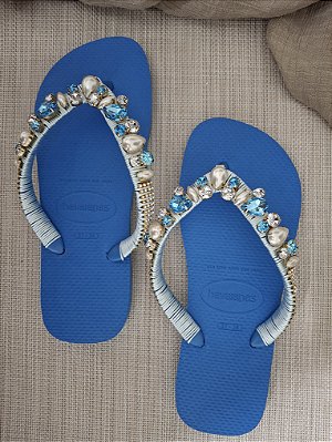 Chinelo Havaiana Customizado com Pedrarias Azul Royal 37/38