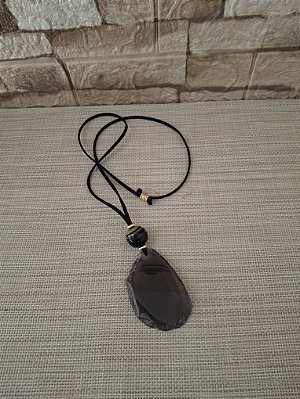 Colar Longo com Pingente de Chapa de Ágata Marrom Escuro Mesclado