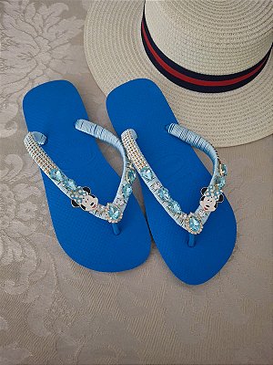 Chinelo Havaianas Azul Customizado com Pedrarias Minnie 39/40